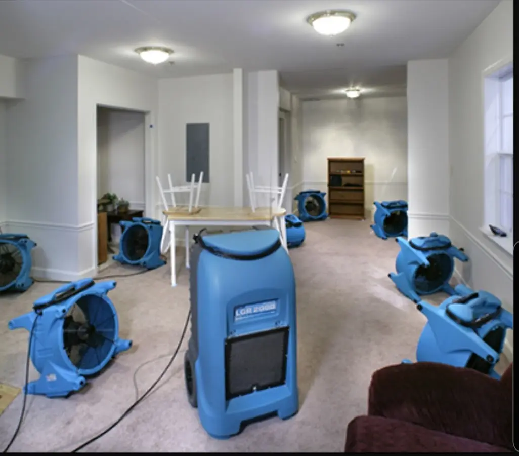 Air movers and dehumidifier setup for Water Damage Restoration in Owensboro